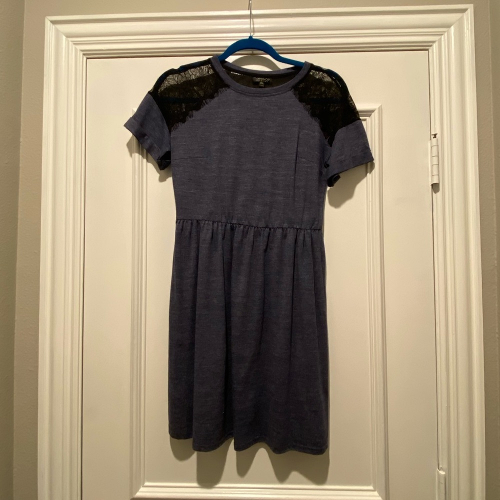 Topshop Light Blue with Black Lace Cotton Dress